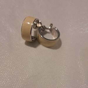 Elegant Cream and Silver Hoop Earrings